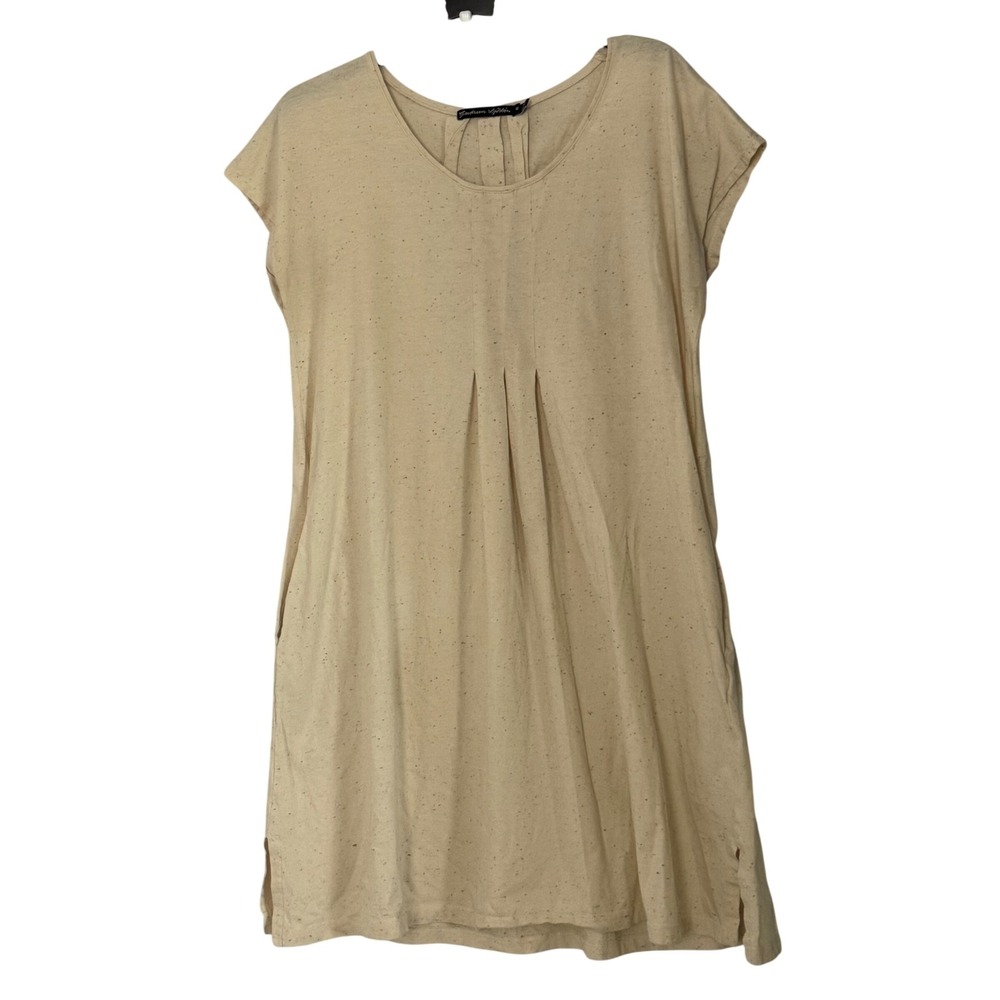 Gudrun Sjoden Pleated Tunic T Shirt Dress Beige Speckled Organic Cotton - Medium
